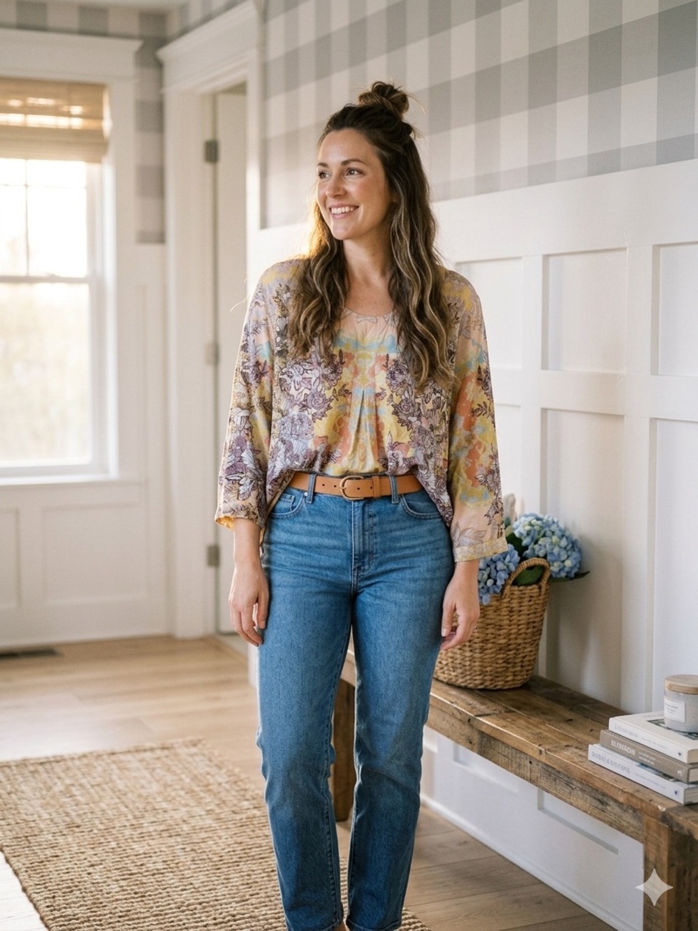 Soft Surroundings Floral Paisley Pastel Blouse in Yellow and Lavender‎ 3X